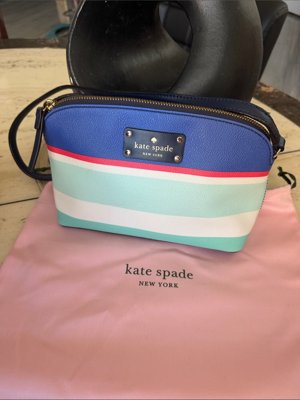 kate spade NY Blue, Mint & Coral Striped Crossbody Bag with Dust Bag